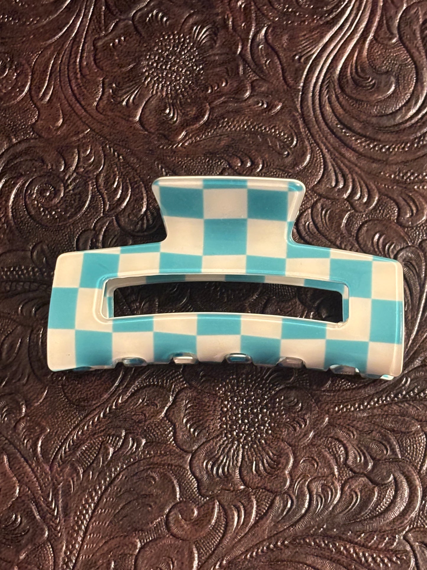 Blue checker hair clip