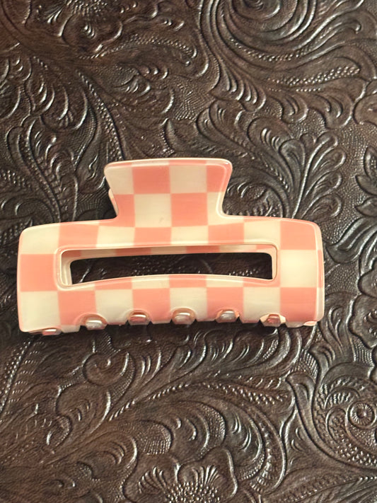 Pink checker hair clip
